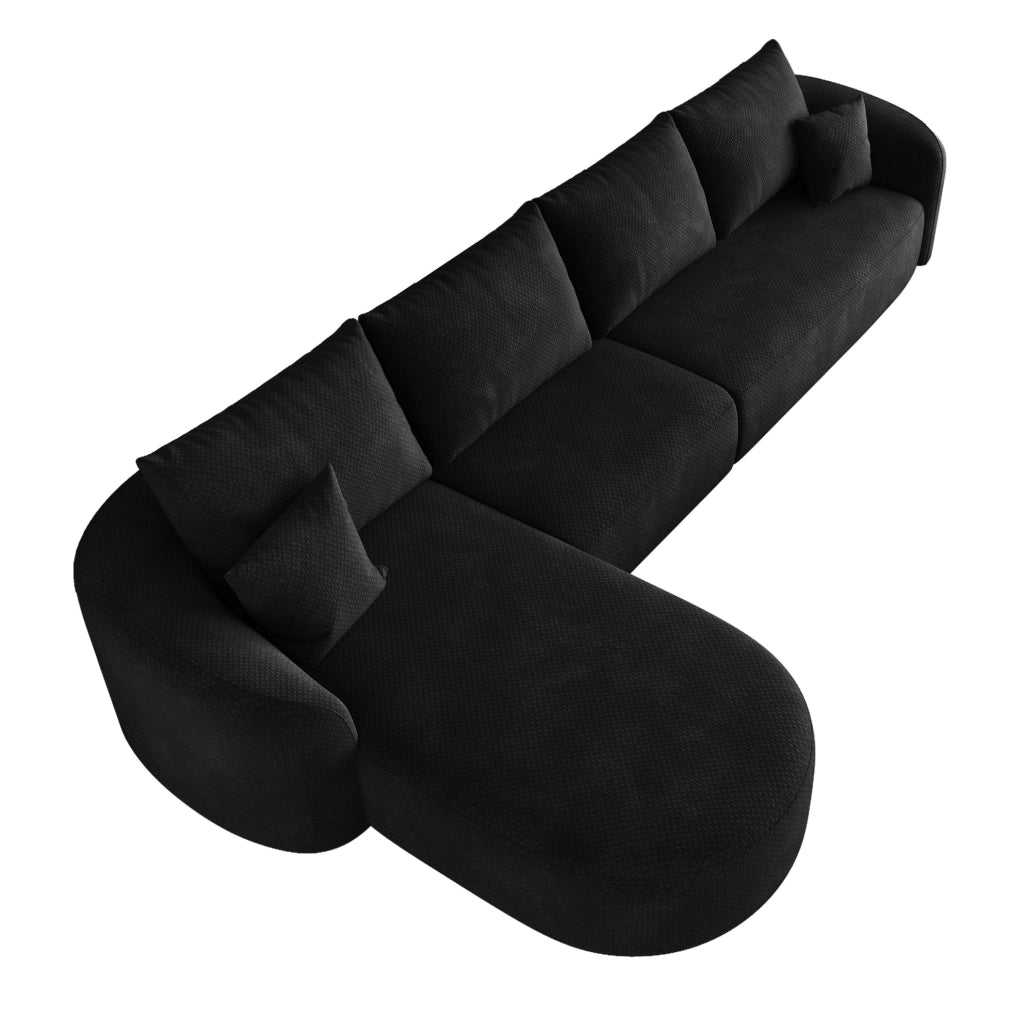 Divano angolare a L modulare 336x168 cm in tessuto di ciniglia nero