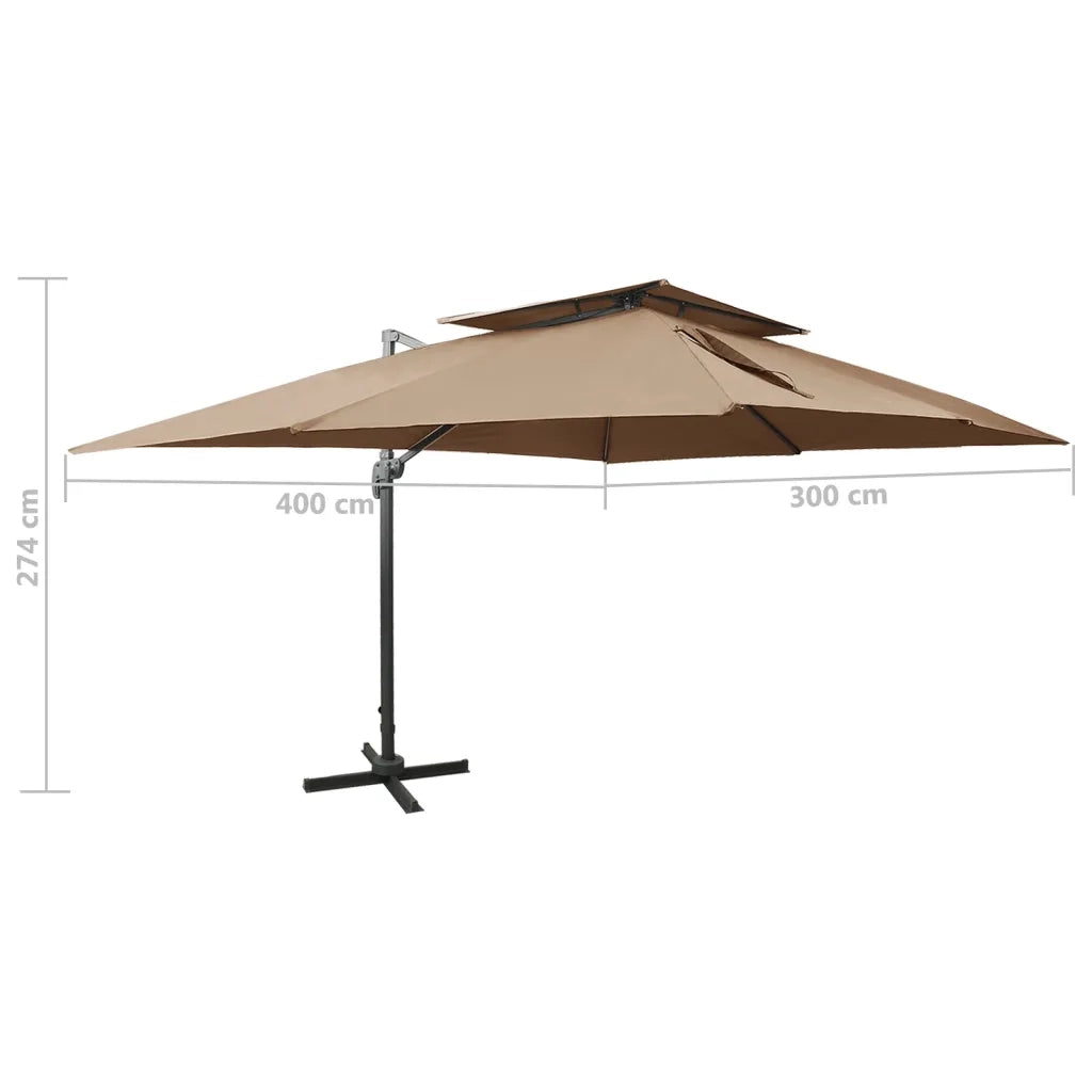 Ombrellone da giardino a braccio regolabile e inclinabile 400 x 300 x 274 cm design moderno poliestere color tortora 02_0046503