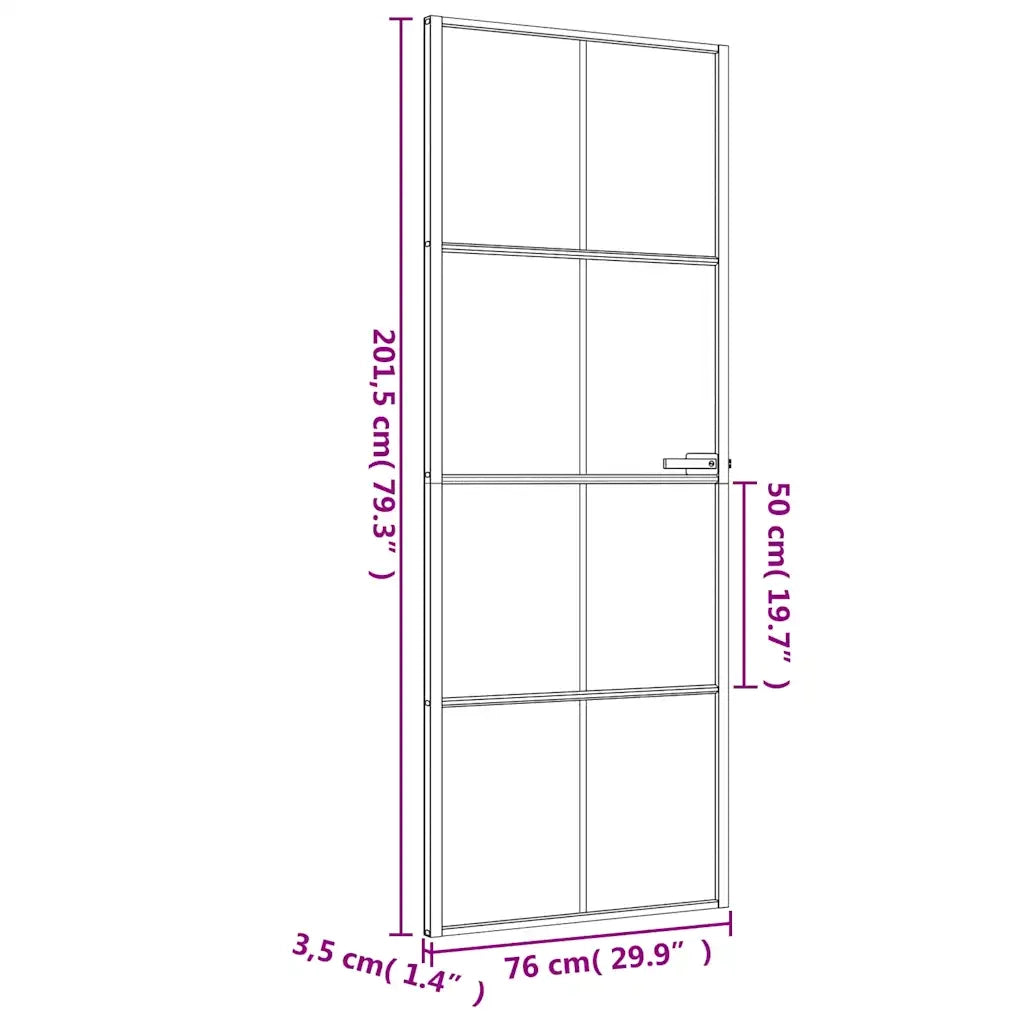 Porta Interni Sottile Nera 76x201,5cm Vetro Temperato Alluminio 155125