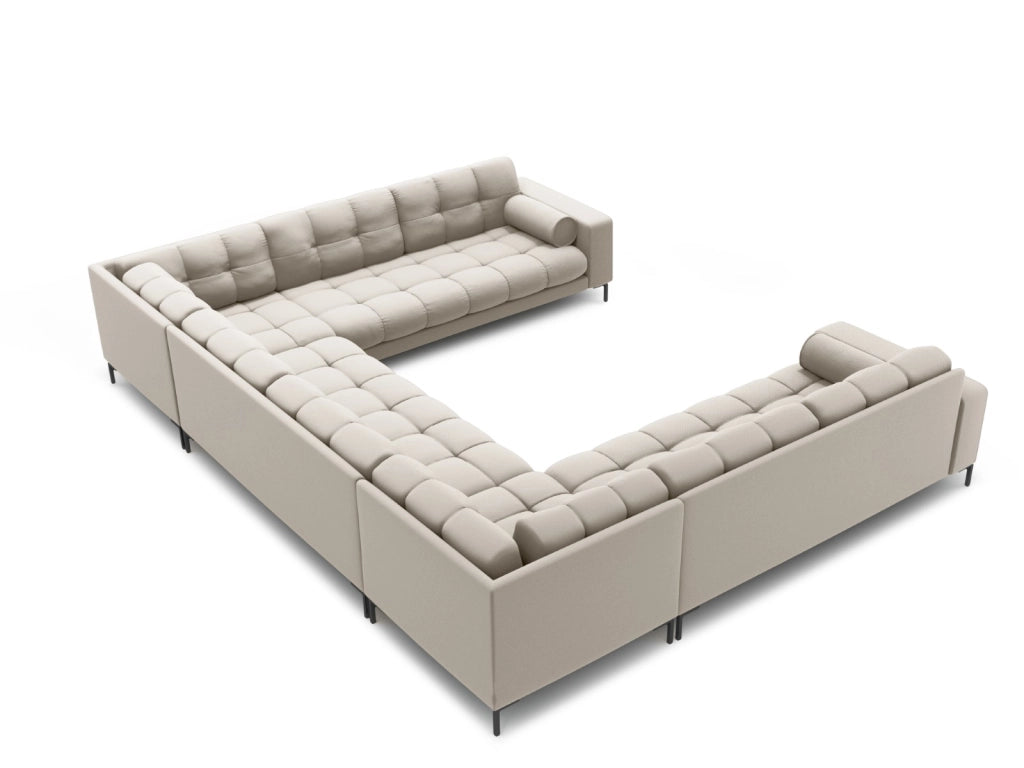 Cosmopolitan Design - Divano panoramico "Bali" 9 posti in tessuto strutturato beige 