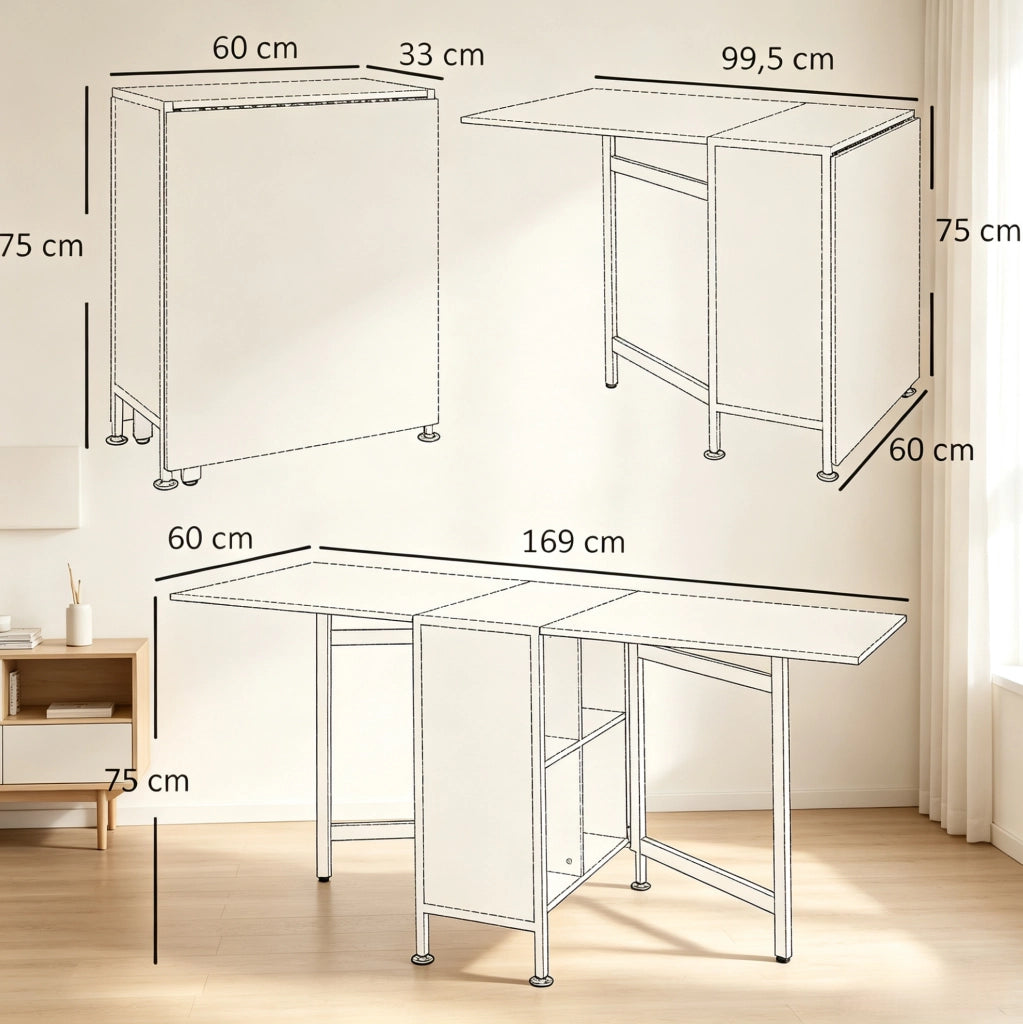 Tavolo da cucina pieghevole in MDF bianco e rovere chiaro