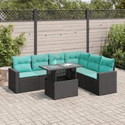 Set Divani Giardino 7 pz con Cuscini Nero Polyrattan Acacia