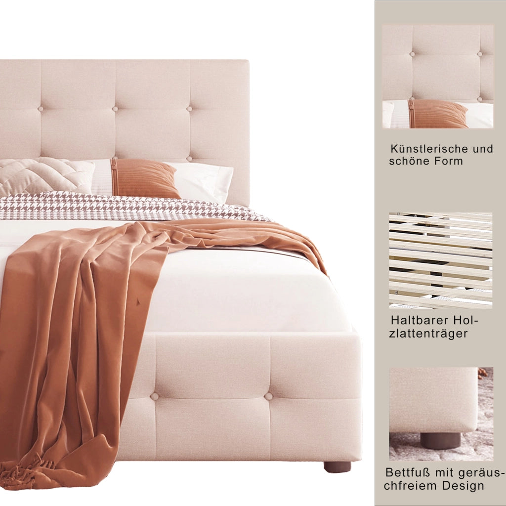 Letto imbottito in velluto con 2 cassetti, 90x200 cm, beige scuro