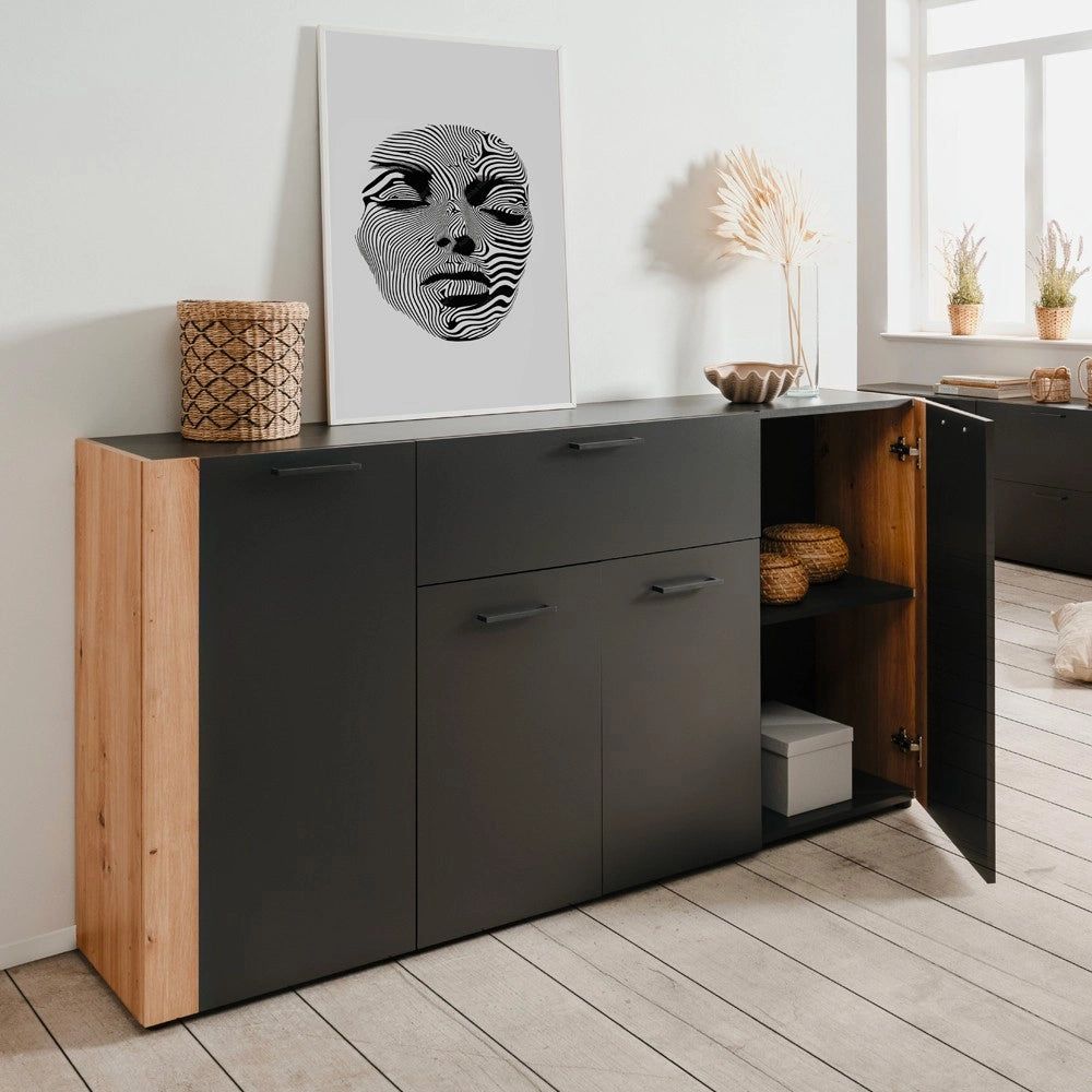 Madia Cento51A con 4 ante e 1 cassetto colore antracite con laterali in rovere artisan 162 cm