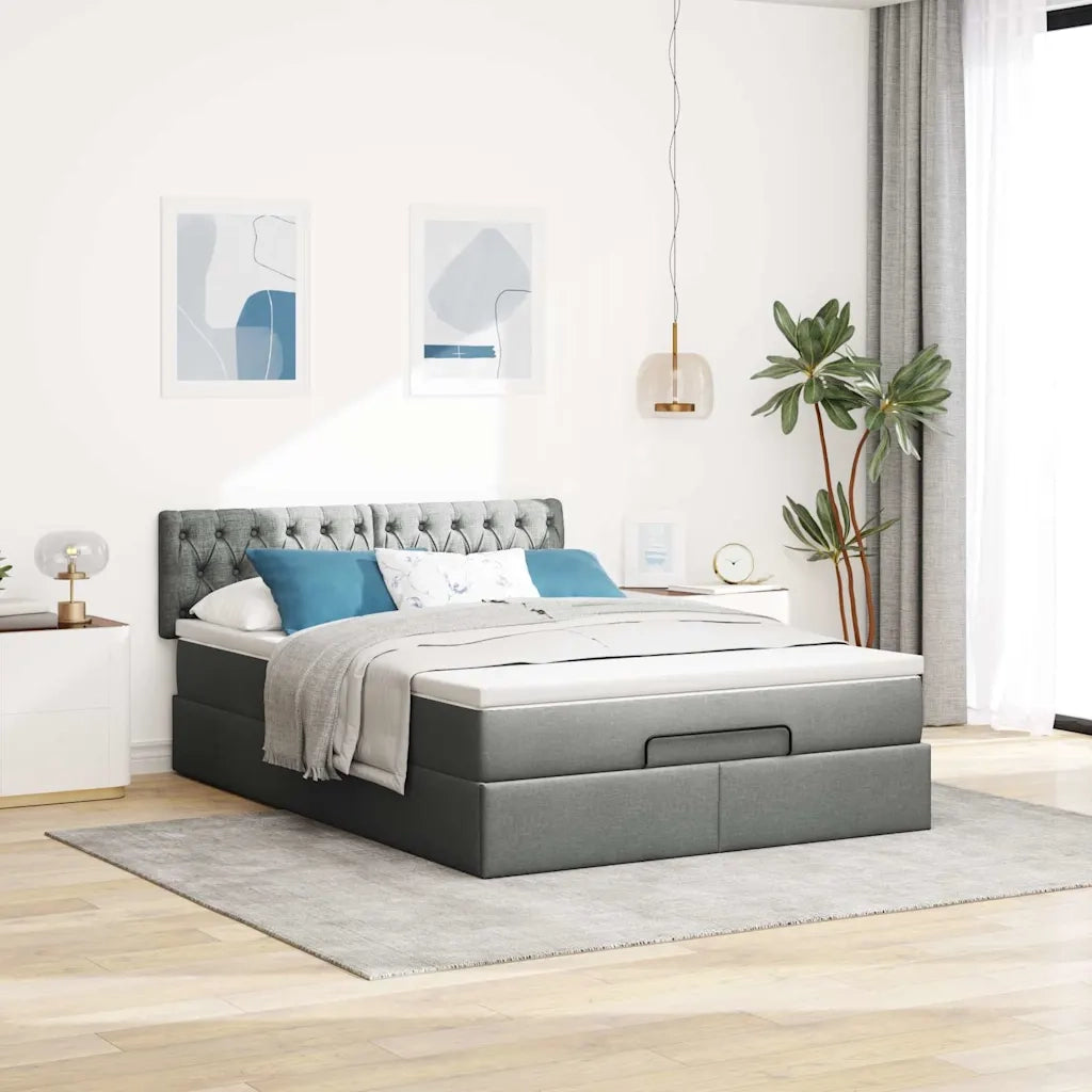 Pouf Letto con Materasso e LED Grigio Scuro 140x200 cm