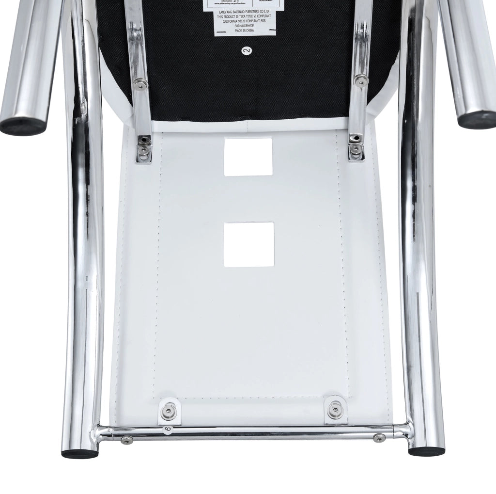 Set 2 sedie da pranzo con schienale traforato geometrico; 102;5 cm; PU bianco e metallo argento