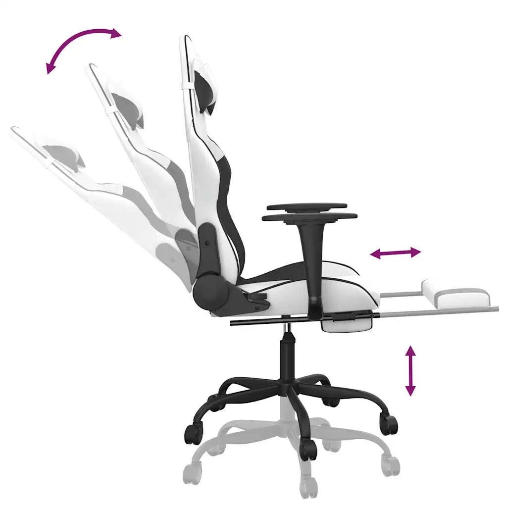 Sedia da Gaming | Sedia da e-sports Massaggio Poggiapiedi Bianco e Nero Similpelle