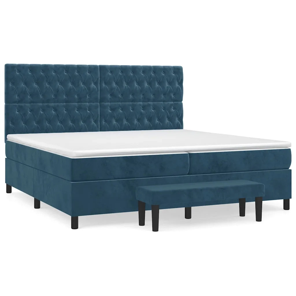 Giroletto a Molle con Materasso Blu Scuro 200x200 cm in Velluto
