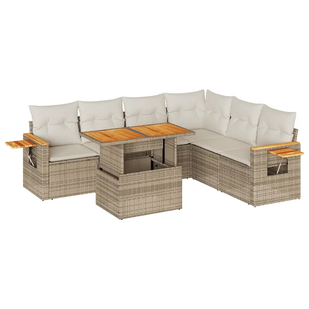 Set Divani da Giardino 7 pz con Cuscini Beige Polyrattan Acacia 3327607
