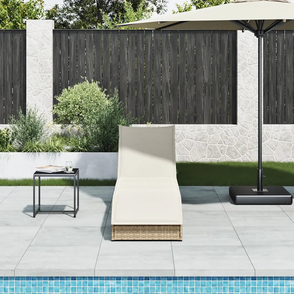 Lettino Prendisole | Sdraio da giardino | Lettino da sole Pieghevole con Cuscino e Portaoggetti Beige