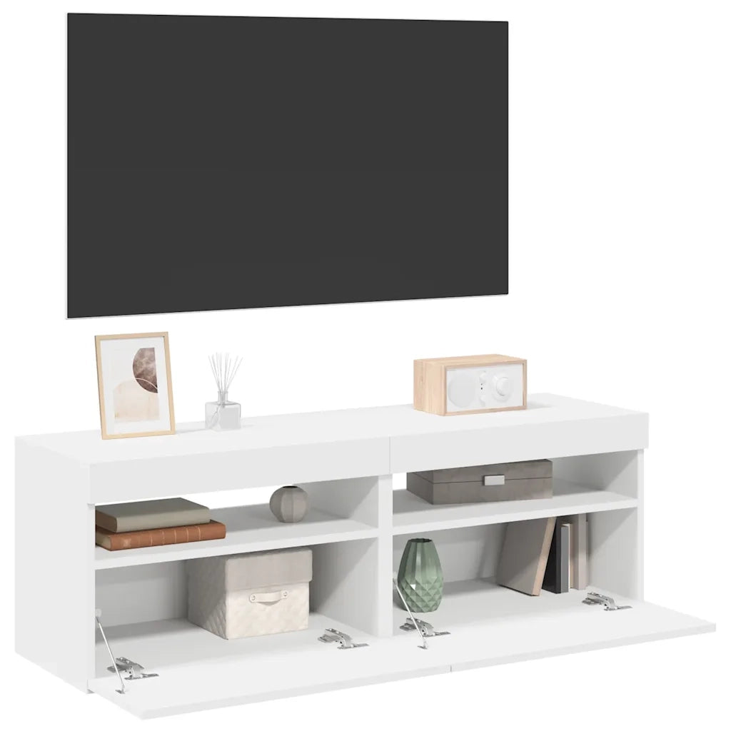 Mobili Porta TV con Luci LED 2 pz | Armadietto TV | Mobile Porta TV Bianchi 60x35x40 cm