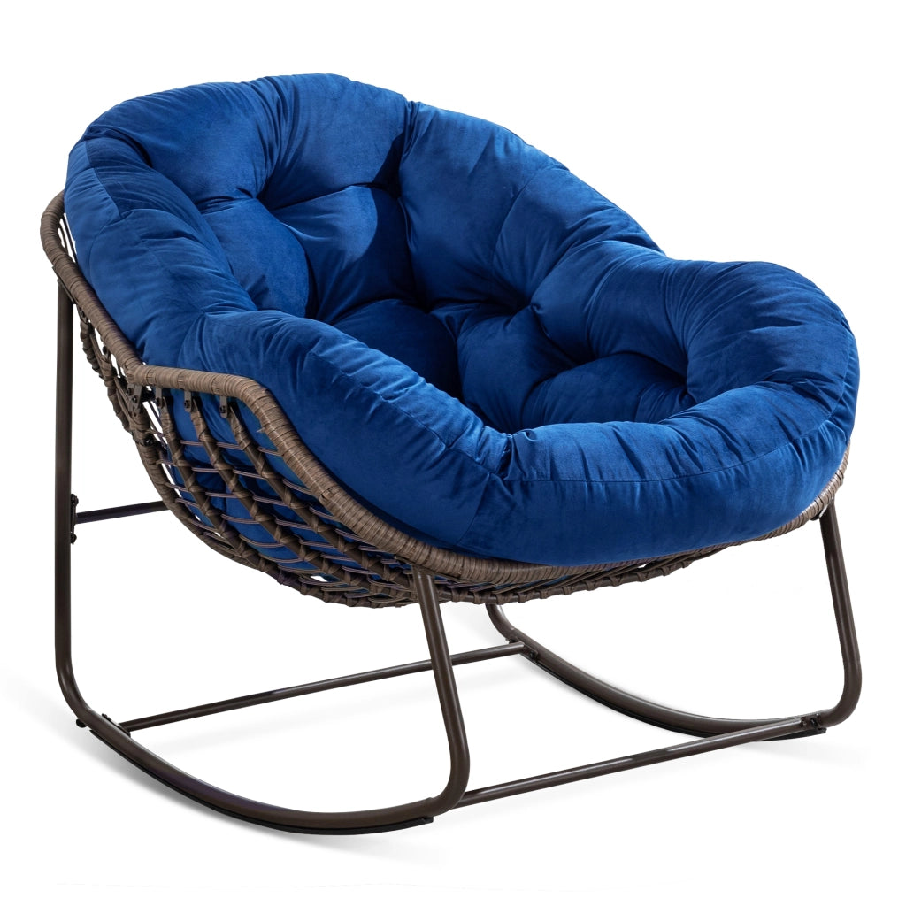 POLTRONA A DONDOLO DA ESTERNO 78x106x90 cm Rattan sintetico Blu Navy in acciaio