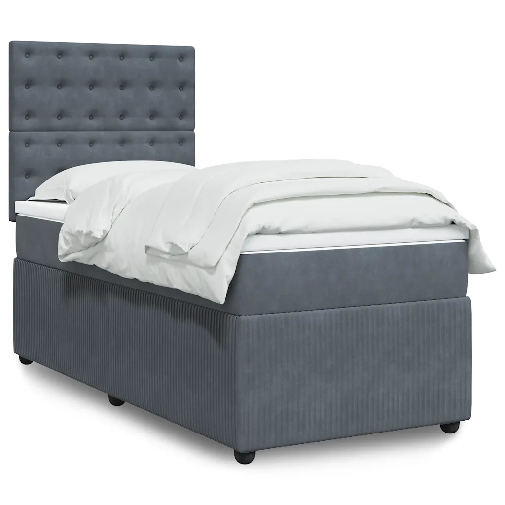 Giroletto a Molle con Materasso Grigio Scuro 100x200 cm Velluto