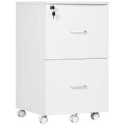Armadietto da Ufficio con 2 Cassetti e 5 Ruote, Schedario in MDF e Truciolato, 43x45x72 cm, Bianco