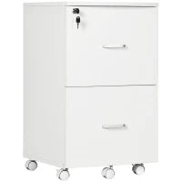 Armadietto da Ufficio con 2 Cassetti e 5 Ruote, Schedario in MDF e Truciolato, 43x45x72 cm, Bianco
