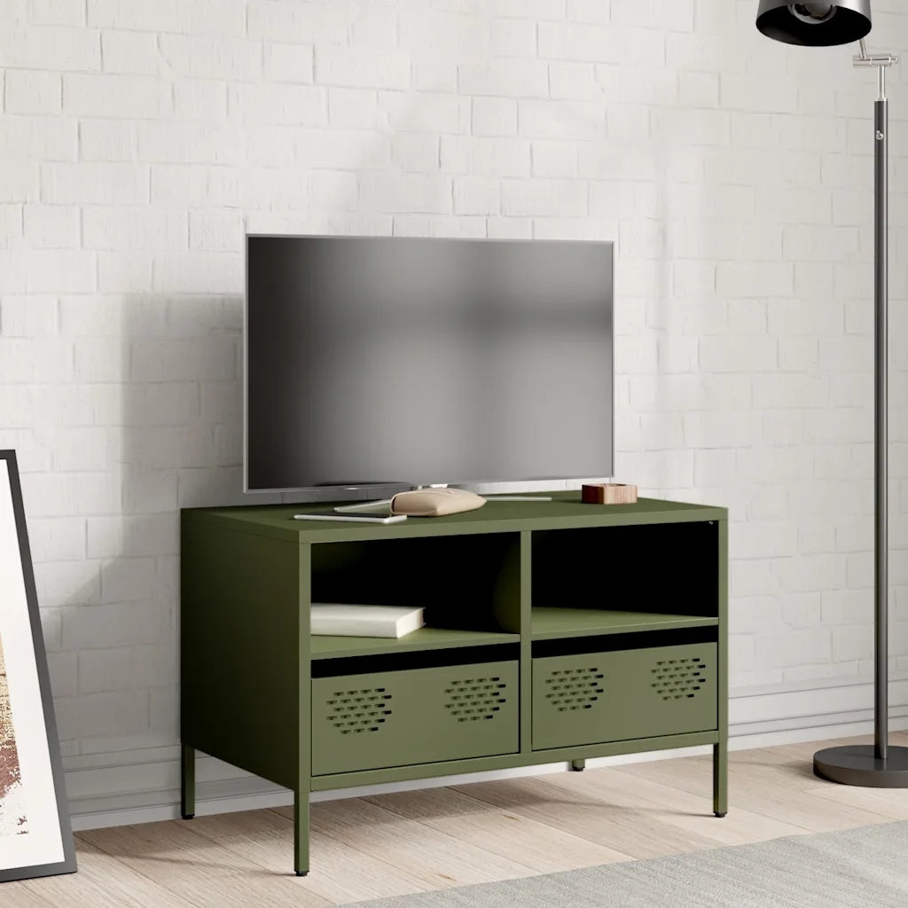 vidaXL Mobile TV Verde Oliva 68x39x43,5cm in Acciaio Laminato a Freddo