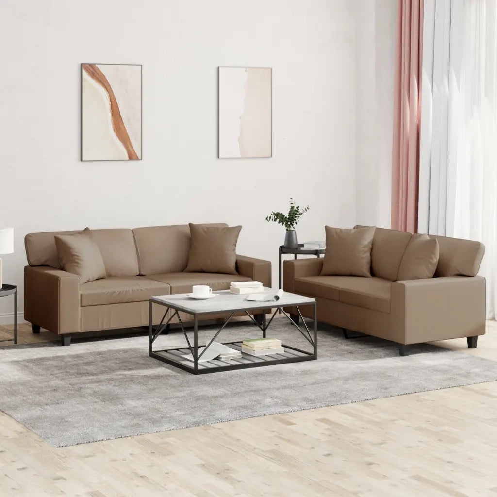 Set di Divani 2 pz con Cuscini Cappuccino in Similpelle 3201928