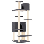 Tiragraffi per gatti Mobili per arrampicata su torre Tiragraffi piattaforma da arrampicata con tiragraffi in sisal scuro 154 cm grigio 02_0022673