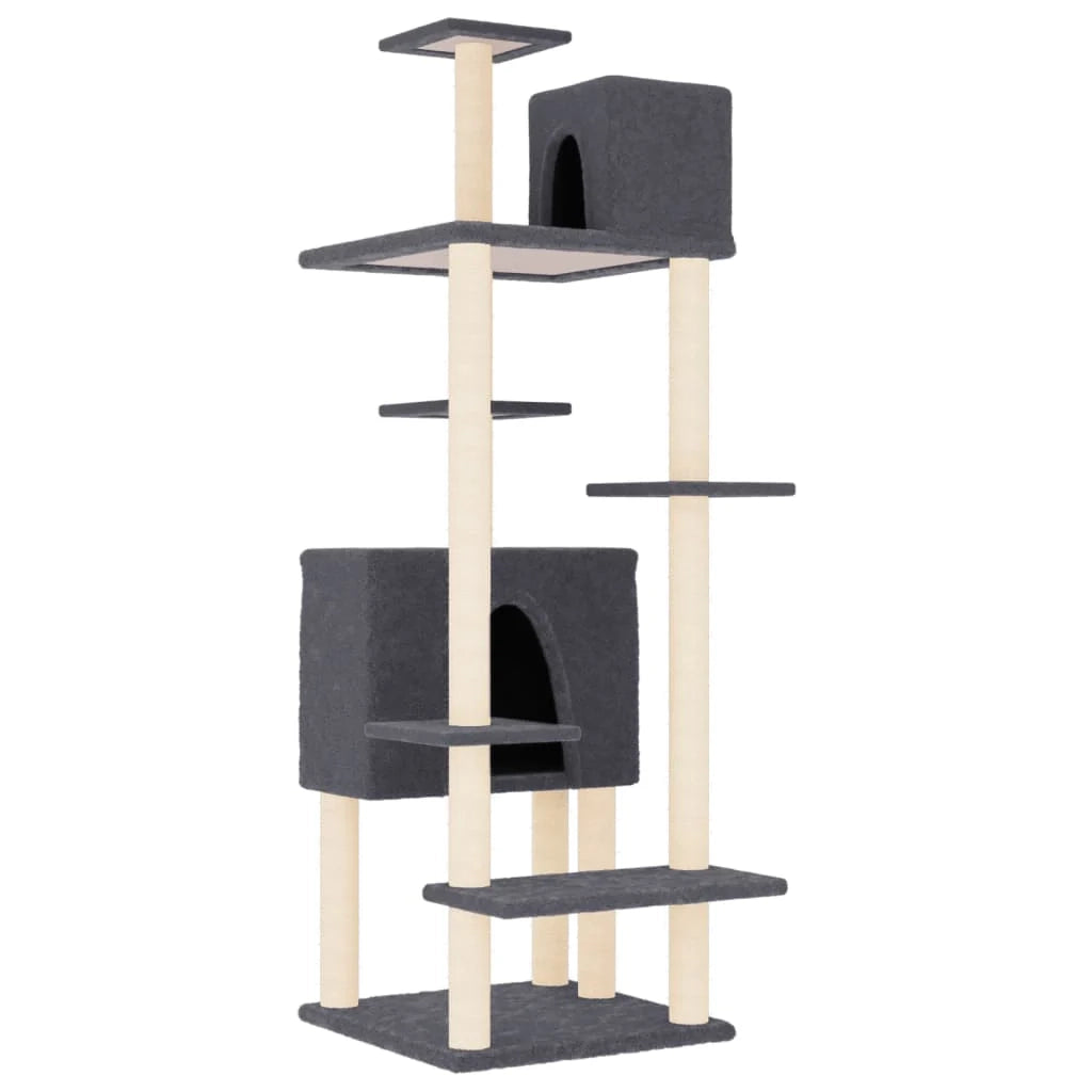 Tiragraffi per gatti Mobili per arrampicata su torre Tiragraffi piattaforma da arrampicata con tiragraffi in sisal scuro 154 cm grigio 02_0022673