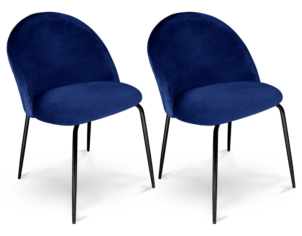 Set di 2 sedie da pranzo imbottite in velluto blu piede nero – Nicole - SD07NIPN