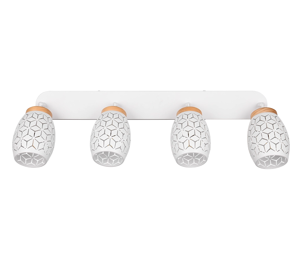 Barra 4 spots, metallo, bianco e legno, L 74 cm, Bidar