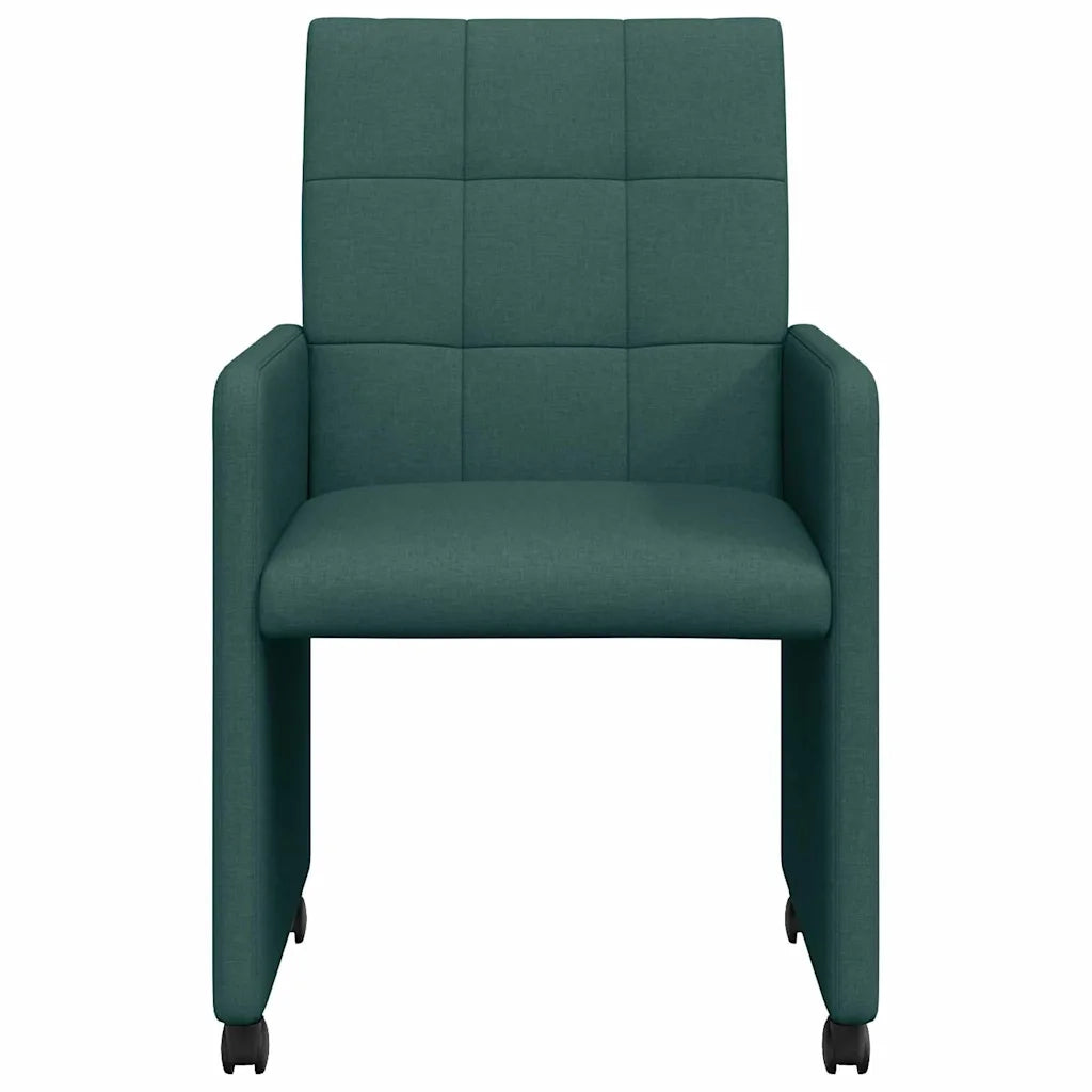 Sedie da Pranzo con Ruote 2 pz | Sedie da cucina Verde scuro 58 x 65 x 94 cm