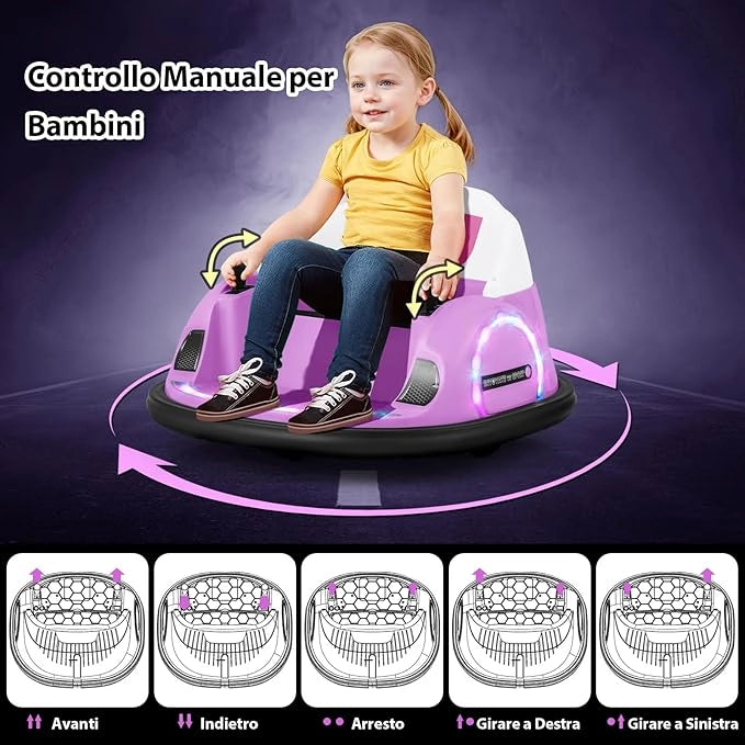 12V Autoscontro Elettrico per Bambini, Macchina Elettrica Cavalcabile con Telecomando, Luci Musica e Imbottitura Anti-collisione, Auto a Scontro per Bambini 18 Mesi + (Rosa)