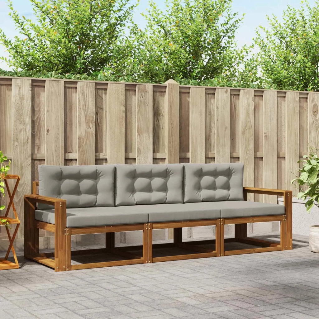 Set di divani da esterno 3 pcs Grigio Naturale e Chiaro