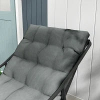 Poltrona da Giardino con Cuscino Imbottito, in Acciaio e Poliestere, 62x110x88 cm, Grigia e Nera