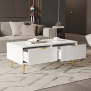 Tavolino da salotto moderno - Zephmum - 100x50x40cm - Bianco - Accenti dorati, 2 cassetti