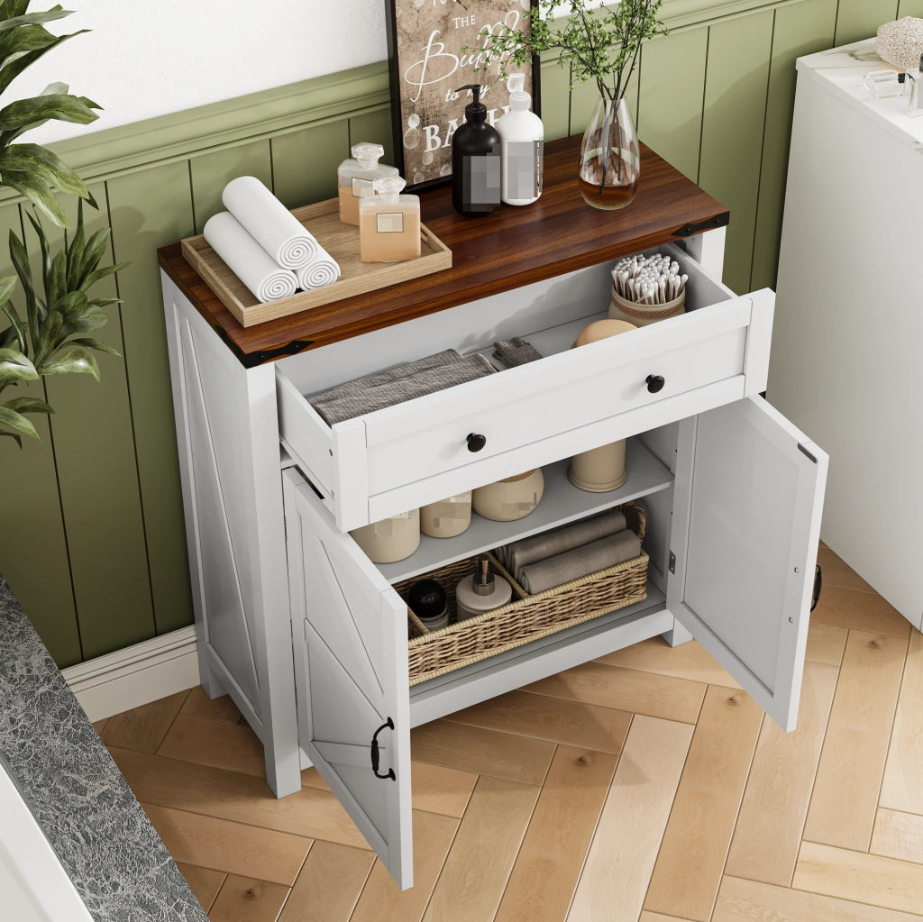 MOBILETTO Multiuso 76 x 30 x 83 cm Bianco in MDF con piano effetto noce