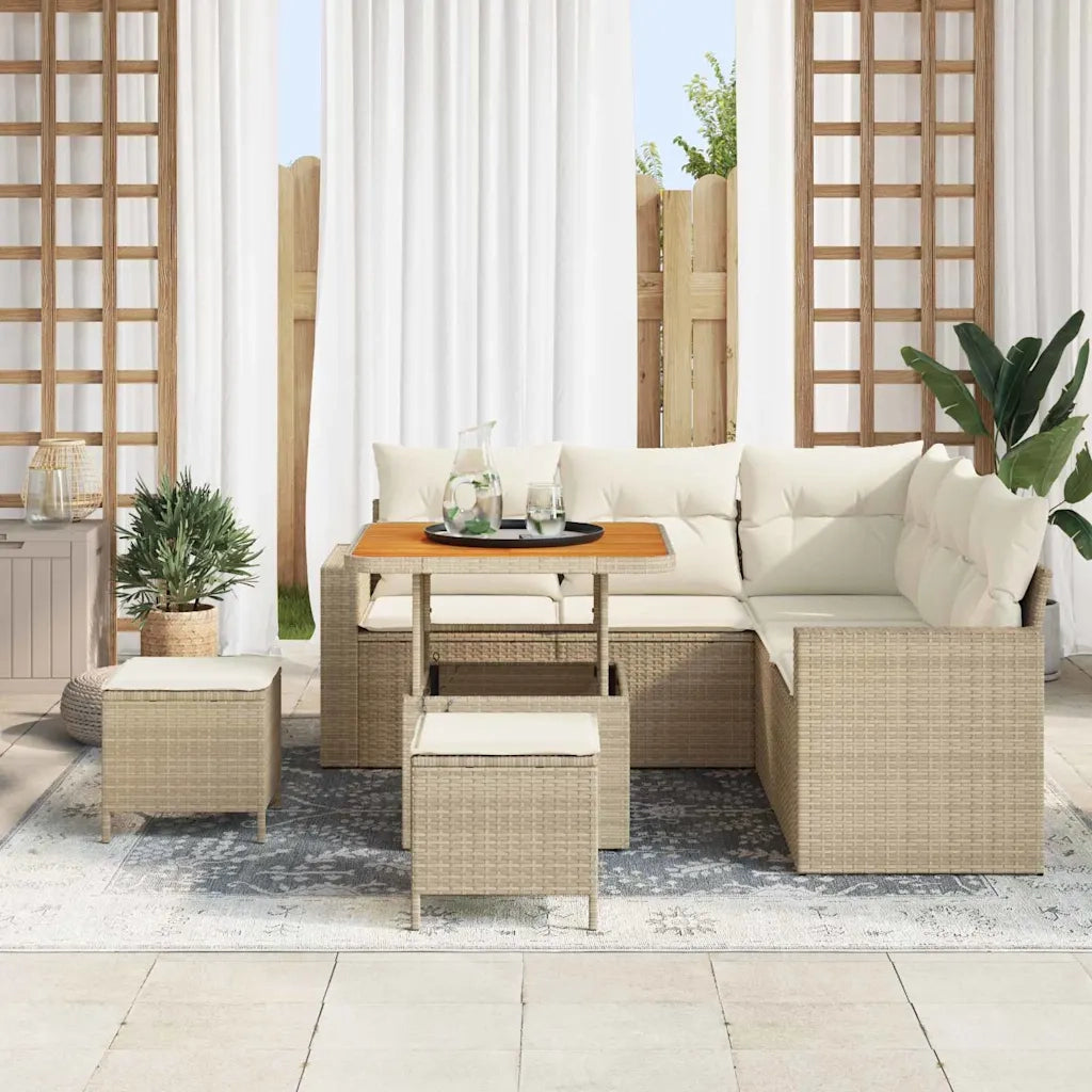 Set Divano da Giardino 8 pcs Beige polyrattan