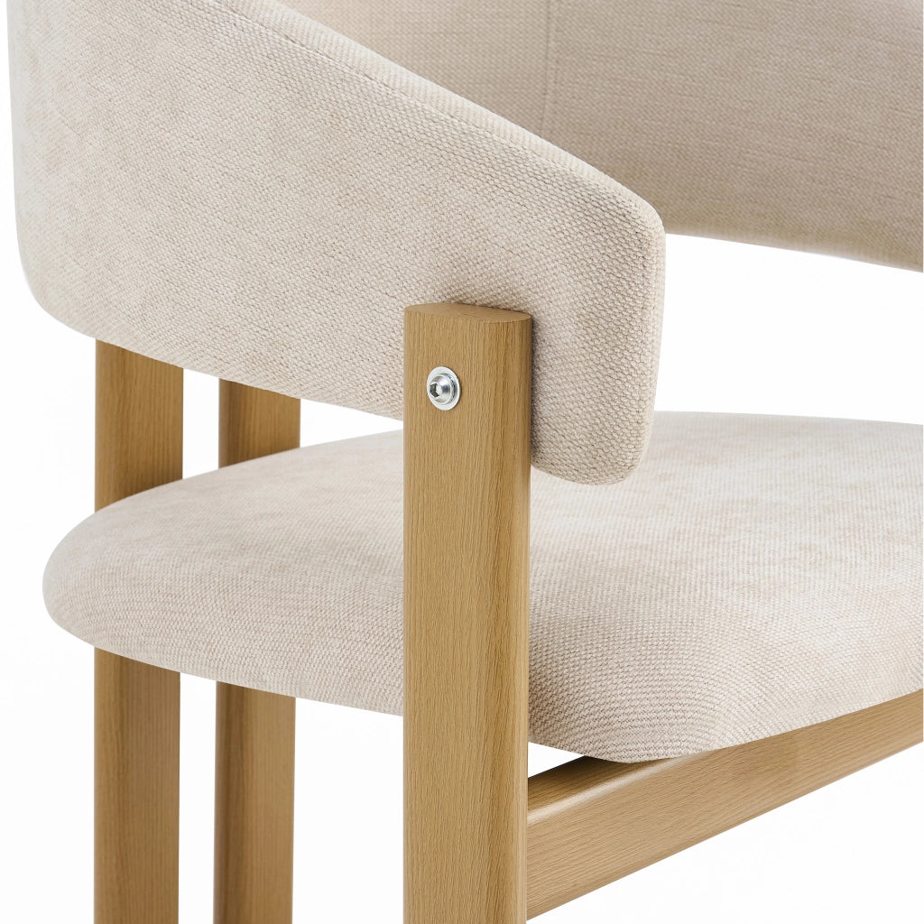 Sedie da pranzo 4 pezzi con braccioli ergonomici design moderno in lino beige effetto legno 61.5 × 52.5 × 83 cm
