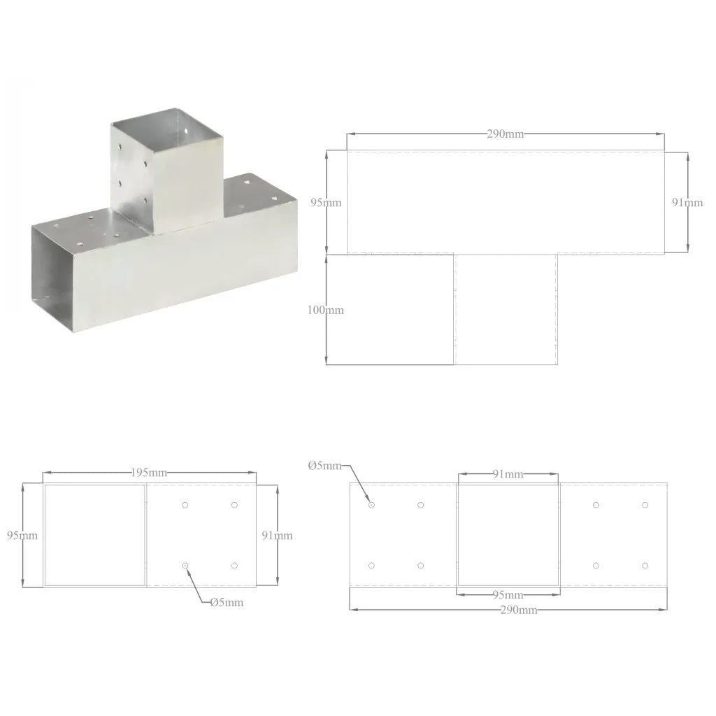 Connettore per Pali a Forma di T in Metallo Zincato 91x91 mm 145471