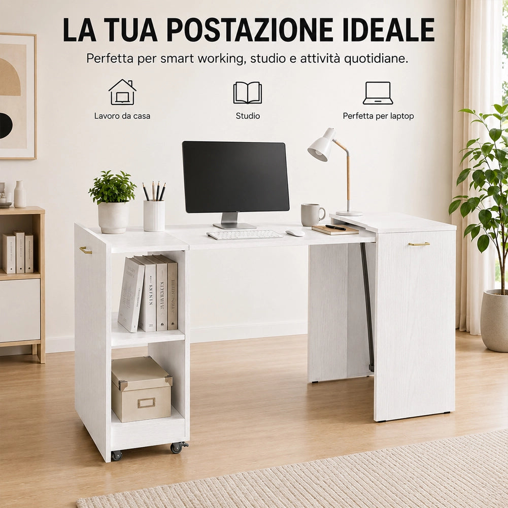 Mobile con Tavolo Scomparsa Bianco Frassinato Richiudibile Salvaspazio Scrivania