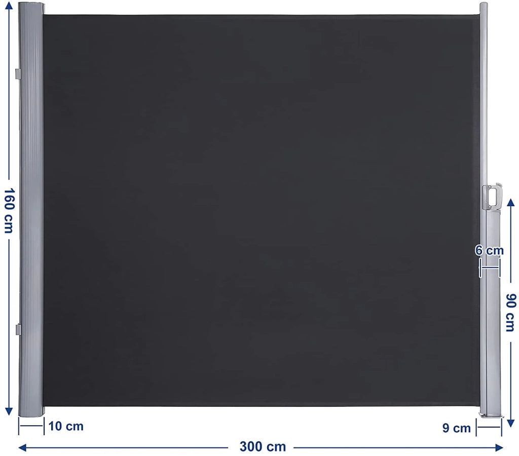 Tenda laterale 160 x 300 tenda laterale avvolgibile protezione dalla vista parasole tessuto in poliestere 280 g/m² grigio scuro 12_0000978