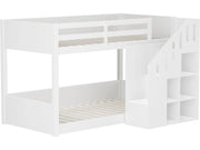Letto a castello in legno con scaletta e contenitori "Léana" - 90 x 190 cm - Bianco