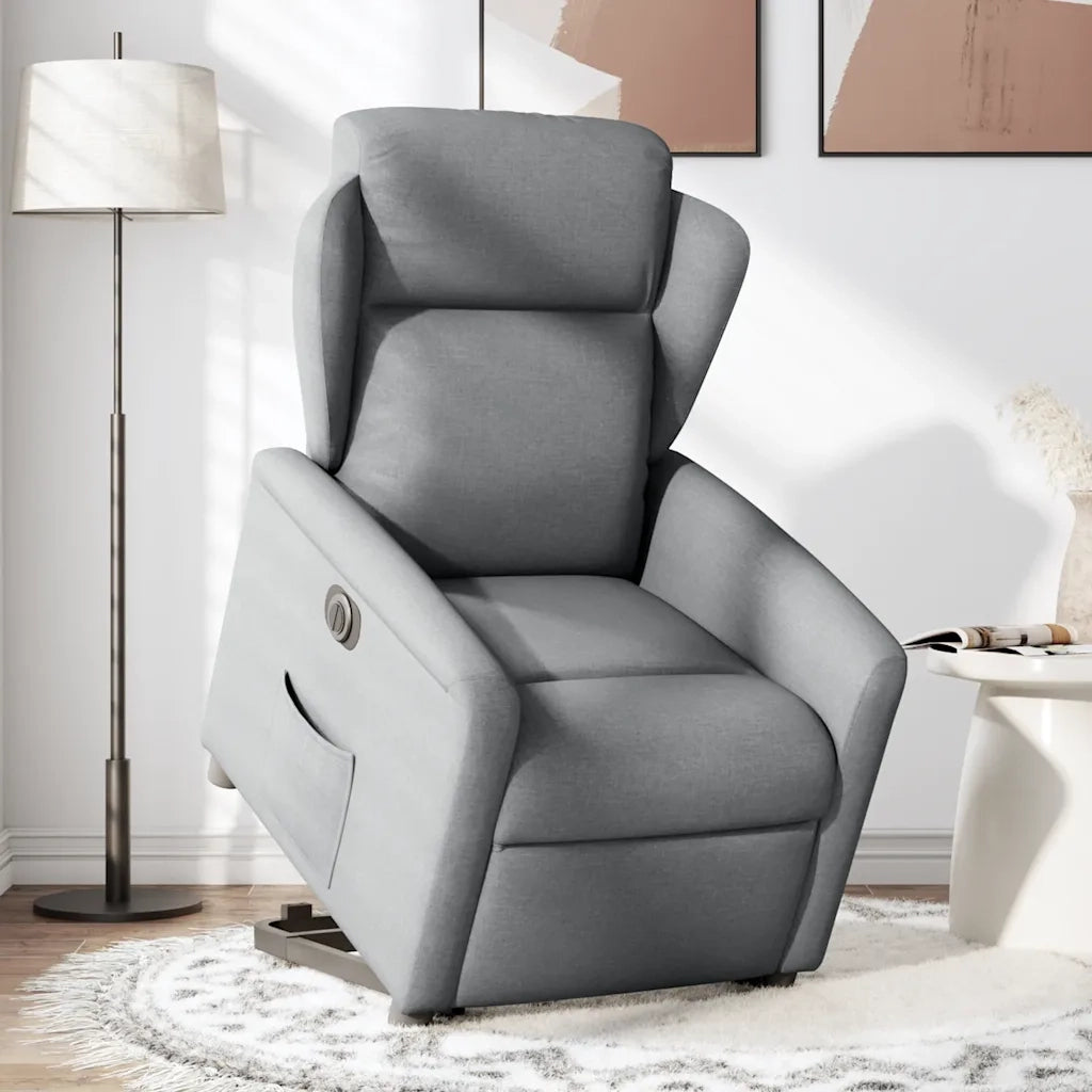 vidaXL Poltrona Reclinante Alzapersona Elettrica Grigio Chiaro Tessuto