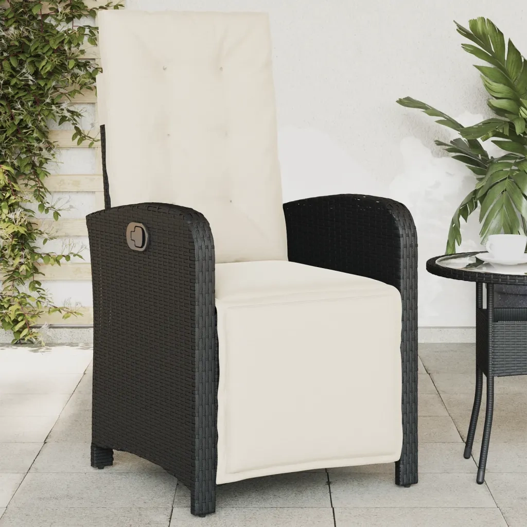 Sedia Reclinabile da Giardino | Sedie da Esterno con Poggiapiedi Nera Polyrattan