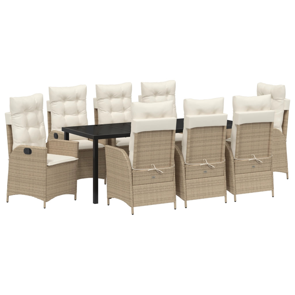 Set da Pranzo da Giardino 9 Pezzi con Cuscini - Beige Polyrattan