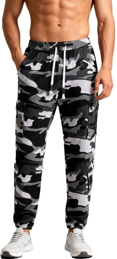 Carriobroek da uomo con cintura elastica, pantaloni da lavoro mimetici con 8 tasche, pantaloni da tempo libero di cotone misto