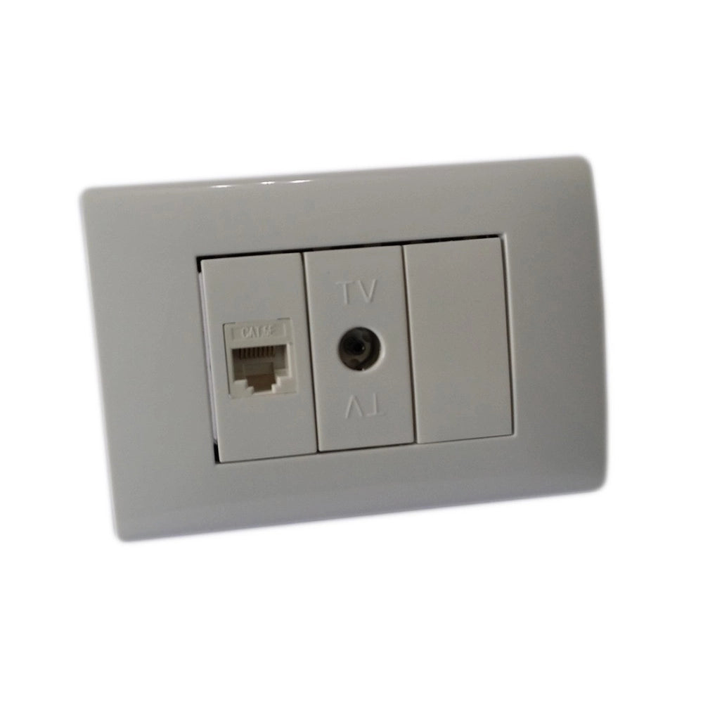 Trade Shop - Placca Placchetta 3 Posti Completa 1 Presa Tv 1 Presa Ethernet Rj45 Incasso 503 -