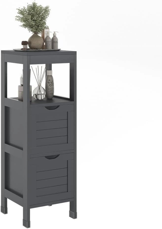 mobiletto bagno Vilda, Grigio, 30 x 89 cm con 2 cassetti, per la conservazione di accessori da bagno e prodotti per la cura