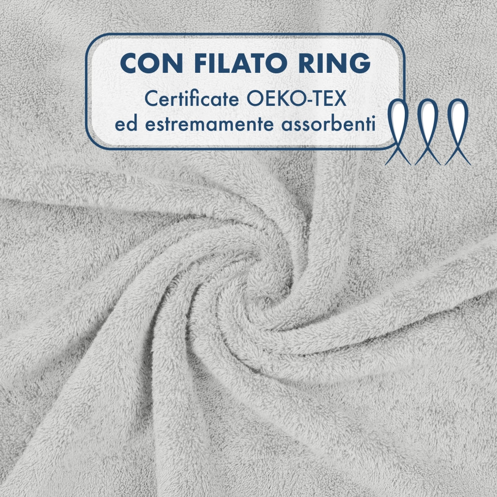 Asciugamani Bagno 100% Spugna Puro Cotone 500 Gr 4 Pezzi 2 Salvietta Viso 2 Asciugamano Ospite Mani Qualità Certificato Oeko-Tex Salviette Super Morbide Bicolore Smoke/GrigioPerla