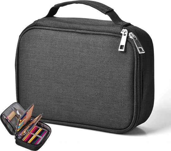 Etui a doppia faccia per matite - organizzatore multifunzionale per strumenti da disegno - Nero - 22 x 16.5 x 6.5 cm - Etui compatto per ragazzi