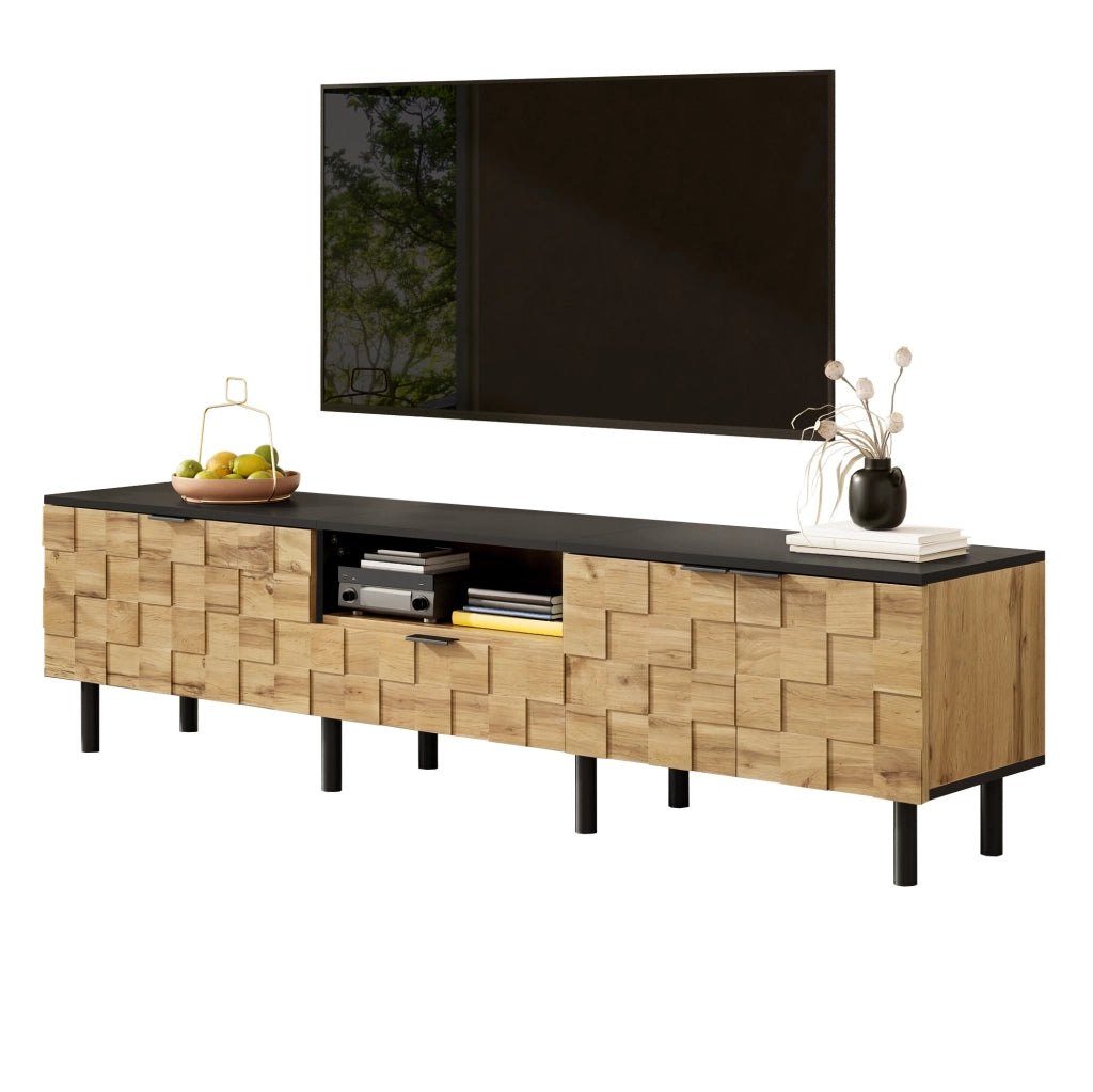 Mobile TV 170x35x44.5 cm con 2 ante; cassetto e vano aperto in pannello truciolare naturale