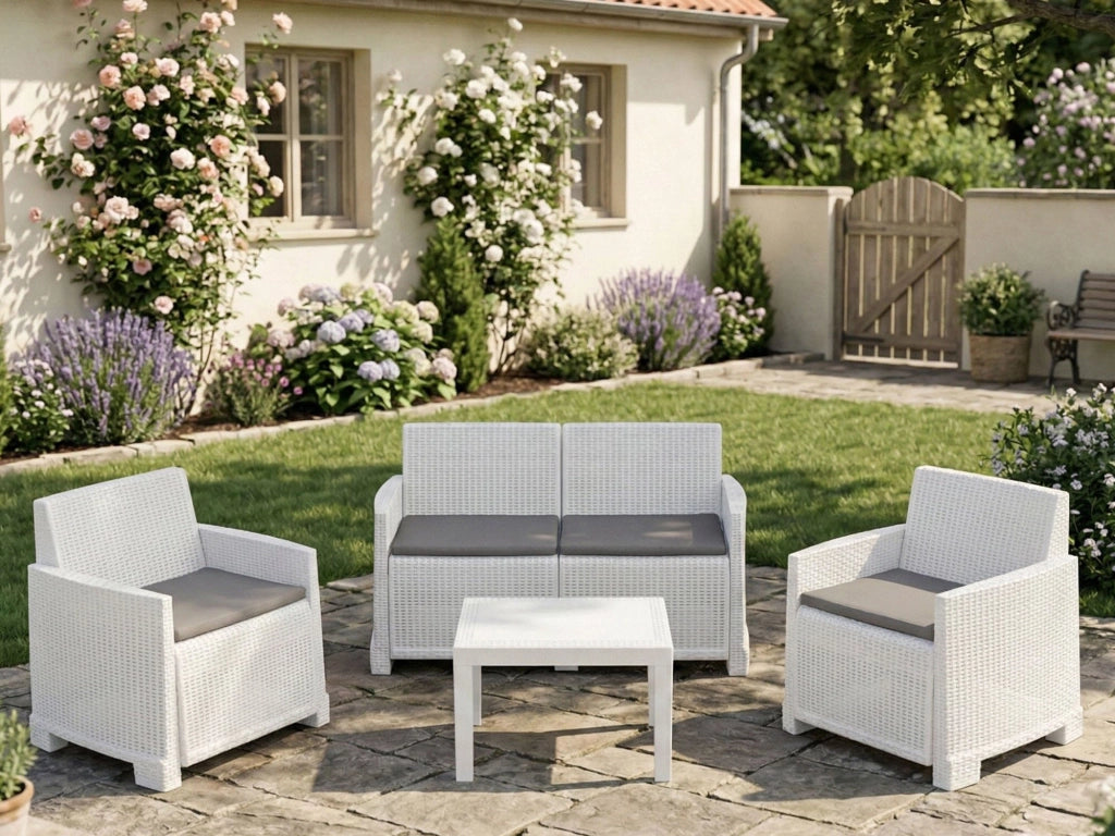 Salottino Outdoor Atrito, set Salotto da Esterno 4 Posti Made in Italy, Bianco