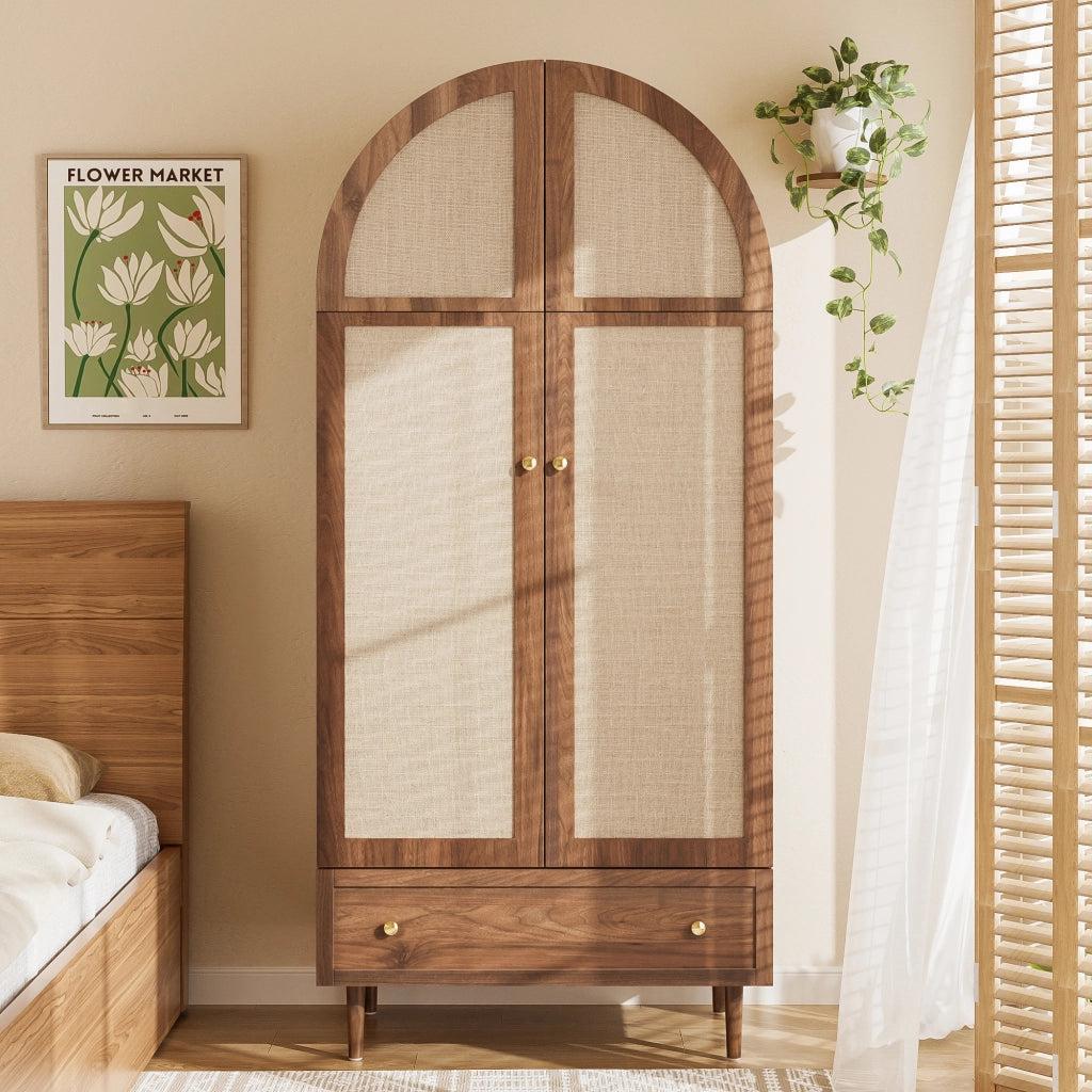 Armadio con cassetto e asta appendiabiti; ante rivestite in tessuto; stile moderno per camera da letto; in MDF; legno; 79 × 50 × 175 cm