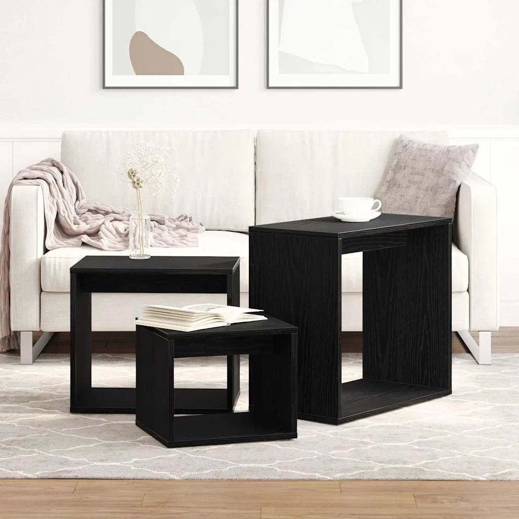 Tavolo Nesting 3 pcs Rovere Nero Legno multistrato 862675