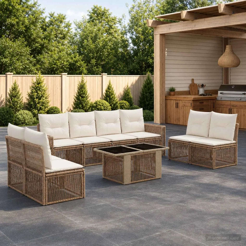 Set Divano da Giardino 9 pz Beige e Bianco Crema polyrattan 3436779
